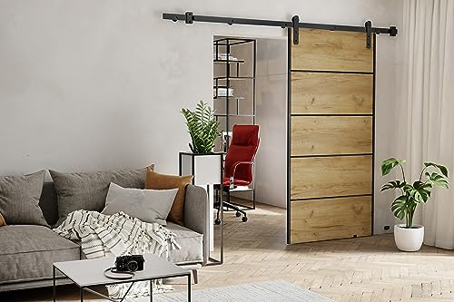 KIER FURNITURE AURA PLUS Schiebetüren – Schiebetür Komplettset Schiene Komplettset Mit Tür – Zimmertüren Mit Zarge Komplett - B96xH205xT1,6 cm - Eiche Craft