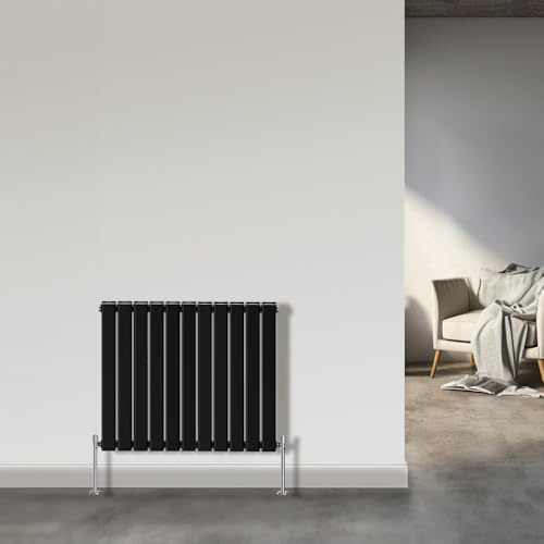 NRG Horizontal Column Designer Radiator Flat Double Panel 600x748mm Black | Horizontal Radiator, Mild Steel, Modern, Central Heating Rad, Column Radiator Wall Mounted, for Bathroom, Kitchen