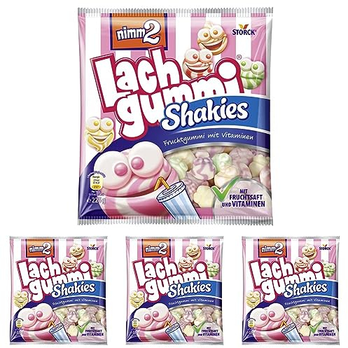 nimm2 Lachgummi Shakies – 1 x 225g – Fruchtgummi mit Fruchtsaft, Vitaminen und Milch (Packung mit 4)