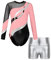 JanJean Mädchen Turnanzug Langarm Gymnastikanzug Glänzend Tanzbody mit Metallic Shorts Ballett Trikot Gymnastik Tanz Kostüme X Rosa und Silber 110-116