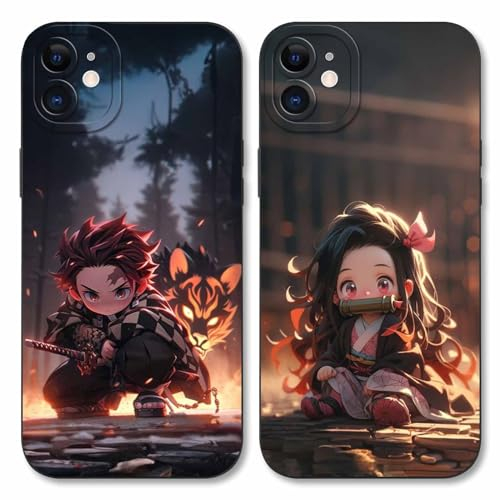 2 Stück Handyhülle für Apple iPhone 11 Hülle 6.1'', Anime Motiv Kamado Nezuko Tanjirou Manga Muster Schutzhülle Jungs Case Schutz der Linse Design Silikon TPU Cover Stoßfest, Schwarz1