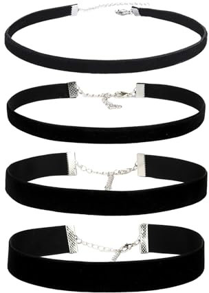 KVBUCC 4 pieces of black flocked necklaces, elegant neck accessories for women, sexy adjustable clavicle chain, simple and versatile necklace, suitable for dates and concerts (four specifications)