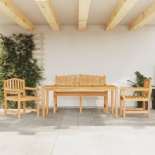 Homgoday 4-TLG. Garten-Essgruppe Sitzgruppe Sitzgarnitur Gartentisch Esstisch Tisch mit Gartenstuhl Gartenmöbel Set Holzmöbel Balkonmöbel Gartengarnitur Gartenset Massivholz Teak