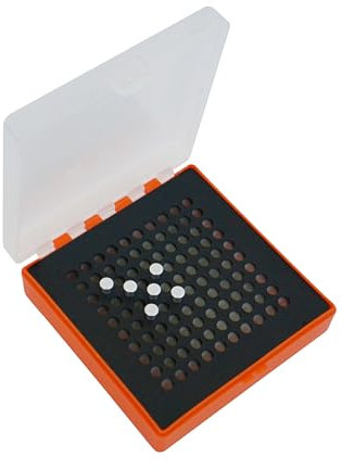 WPW Patronenbox für Kaliber .22, .22lfr, .22 Long Rifle & .25 ACP - Robuster Kunststoff - 100 Stück - Munitionsbox mit Klappdeckel - orange-transparent