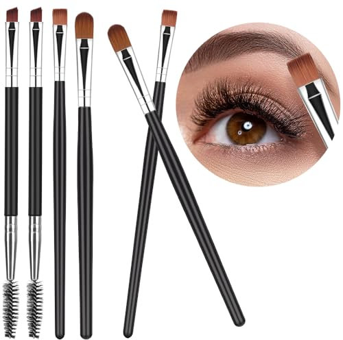 Ensemble de pinceaux pour sourcils angulaires - 6PCS Pinceau à sourcils, eye-liner et ombre à paupières, pinceau de maquillage à double embout, peigne à cils, petit pinceau estompeur pour femmes