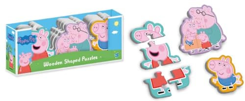 3er Set Peppa Pig Holzpuzzle - Kleinkindpuzzle für Jungen & Mädchen ab 18 Monaten mit leicht zu greifenden Teilen - Enthält Peppa, Georg & Familie