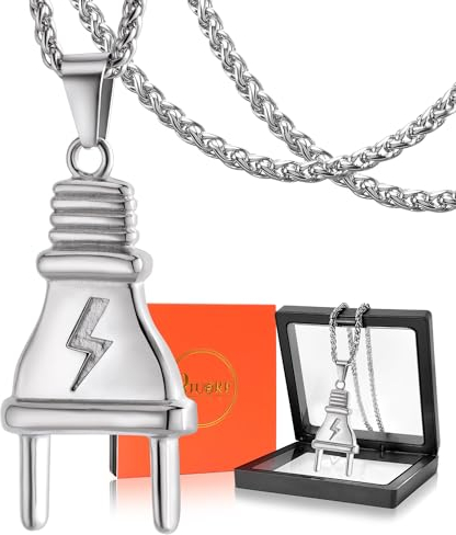 DXIUORF Punk Necklaces, Stainless Steel Leaf/Razor Blade/Dagger/Knife/Cat/Plug Pendant with 20-22 inch chain, Hip Hop Necklace Gifts for Cool Men Women