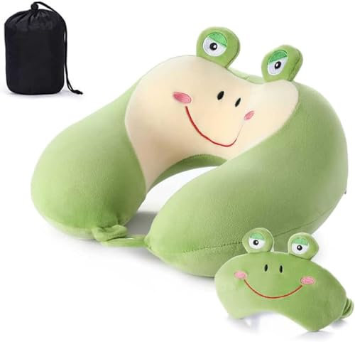 Memory Foam Monkey Travel Pillow with Eye Mask - Comfortable Neck Pillow for Airplane, Car, Train, Bus, and Home Use. Lightweight and Cute Design