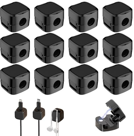 XdealCozyxc 12PCS Desk Magnetic Cable Clips, Cable Holders, Hide Strong Adhesive Magnetic Cable Organiser for Nightstand, Kitchen Appliances, Office Supplies
