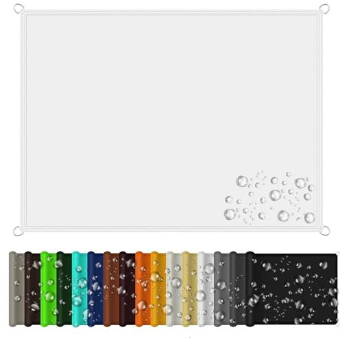 Sonnenschutz inkl Befestigungsseile 5 x 8 m Wetterschutz Sonnenschutz Segeltuch Pergola Überdachung Plane Premium PES Polyester Imprägniert für Draußen Patio Terrasse Camping, Weiß