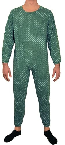eMMe SQUARE - Pigiama Sanitario Intero Estivo a Manica Lunga con Zip Posteriore, Tutona Sanitaria per Anziani Disabili e Degenti, Cotone Leggero, Made in Italy, Scuro con Fantasia Uomo Taglia L