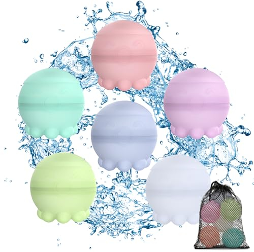 Lottsall Wiederverwendbare Wasserbomben Magnet Selbstschließend Wiederverwendbar Schnell Wiederbefüllbare Silikon Wasserbomben Für Wasserschlachten, Familienaktivitäten (Oktopus 6 Stück)