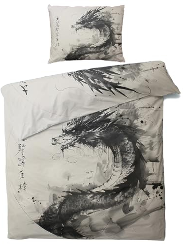 Chinesischer Drache Bettwäsche 135x200 Sommer - Orientalische Bettbezug 135 x 200 2er Set, Weiche & Angenehme Mikrofaser Bettbezüge & Kissenbezug 80x80, Bettwäsche-Sets mit Reißverschluss R&-296