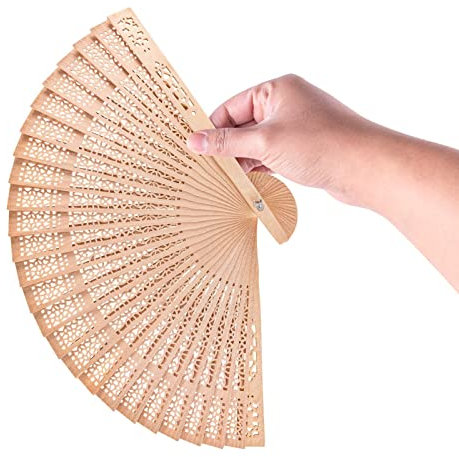 Wooden Folding Hand Fans Wooden Fans Folding Sandalwood Scented Wooden Fans, Hand Held Wedding Folding Women Bulk Wood Paper Small Wooden Sandalwood Fans Home Birthday for Wedding