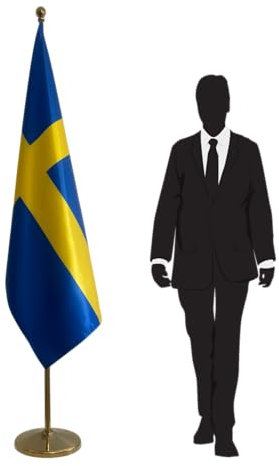 Bandera Suecia con mástil y pie. Bandera sueca para escritorio. Código CN7-SE