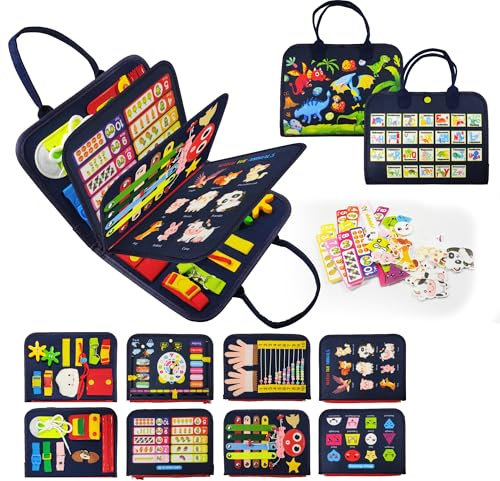 LearnToy Montessori Busy Board for Boys 1+ Year, Sensory Toys for Toddlers 1-3, Ideal for Travel and Preschool - ABCs, 123s, Shapes, Colors, Animals, Weather, Birthday Gifts