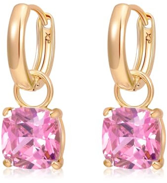 XUPING Piccoli orecchini a cerchio d'oro da donna penzolanti 14k placcato oro cristallo strass orecchini ipoallergenici Gioielli (Rosa）