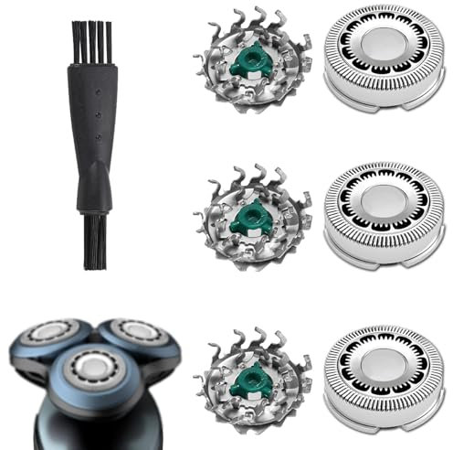 SH60/72 Scherkopf Kompatibel mit Philips Series 6000, 3 Stück SH60 Ersatzscherkopf kompatibel mit Philips Rasierer S6000 S6810 S6820 S6850 S6880/81, mit Reinigungsbürste, Nass Trocken Rasierer-Zubehör