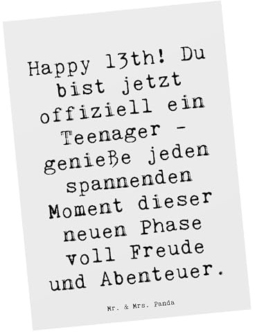 Mr. & Mrs. Panda Postkarte Spruch 13. Geburtstag - Geschenk, Erinnerungen, Geburtstagsgeschenk, Ansichtskarte, Abenteuer, Postkarten, Happy Birthday, inspirierende Erlebnisse, Teenager, Fotokarte