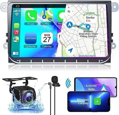 4+64GB Car Radio For VW Passat Golf MK5 MK6, 9 Inch IPS Touch Screen Car Stereo Support Wireless Carplay&Android Auto,Back-up Camera, Bluetooth&Voice Control,GPS Navigation,FM Radio