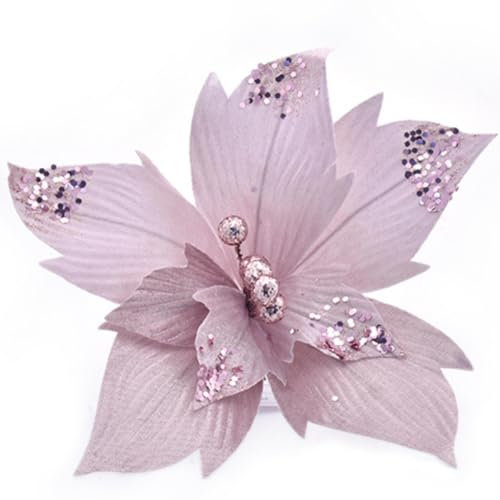 Set di 8 Fiori di Natale Decorativi Rosa con Glitter, Fiori Artificiali per Albero di Natale addobbi e Decorazioni Natalizie