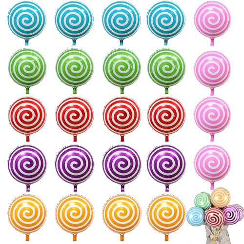 24 Stück Luftballons Süßigkeiten18 Zoll Folienballon Helium Ballons Folienballon Lollipop Bunte Kind Confetti Balloons Geeignet für die Dekoration von Geburtstagsfeiern, Themenpartys