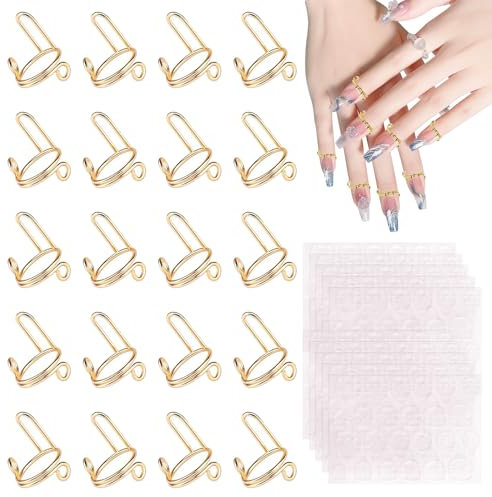 INNAL 20 Pcs Nagel Ring Verstellbare Fingernagelringe Nagel Ringe Abnehmbares Wiederverwendbar Nail Rings mit 240 Pcs Nagelkleber Nagelringe Zum Nagelkunst Dekoration