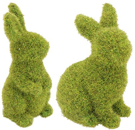 RORPOIR 2st Harz Beflockung Kaninchen Hasenfigur Hasen- Australische Tiere Osterhase Aus Moos Kleinkinder Osterdekoration Zuhause Moosbedeckter Hase Osterflagge Niedlich Green