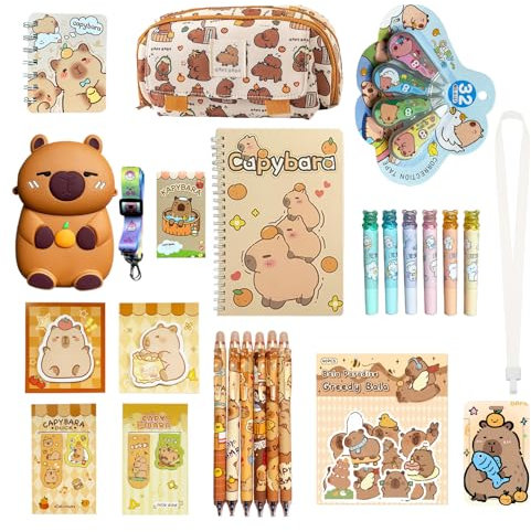 Zadoreck Papeterie,Capybara Papeterie Fille Garçon Trousse Ensemble de Fournitures Scolaires Complet-4 5 6 7 8 9 10 11 12 13 14 Ans -Idées Cadeaux d'anniversaire et de fêtes pour Fille Kawaii