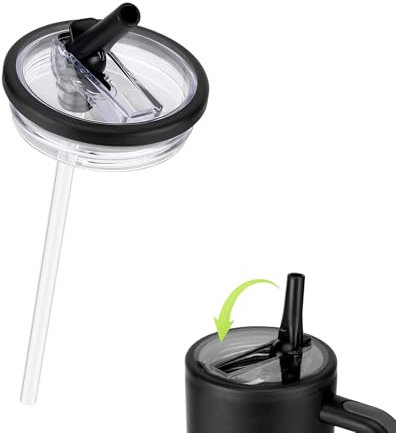 Zikenis 2 Stück Ersatzdeckel Stanley Cup, Flip Straw Deckel, Ersatzdeckel für 40oz Becher, mit 2 Trinkhalmen, Stanley Cup Deckel Ersatz, Wasserdichter Dichter (Schwarz)
