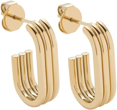 JEWELS BY LEONARDO Ohrstecker Elisabeth • 1 Paar Steck-Creolen aus goldfarbenem Edelstahl • klare Rillen-Form im Dreiviertel-Langovals • Schmuck Geschenk für Frauen • 024891