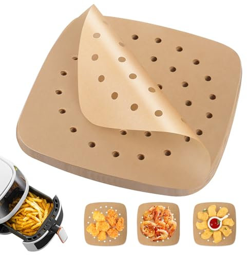 100 Papier Sulfurisé Air Fryer，Perforé Papier Cuisson Air Fryer，Jetable Antiadhésive Sans Huile Papier Parchemin Accessoires pour Friteuse Cuiseur à Vapeur Four Air Fryer-7.5inch