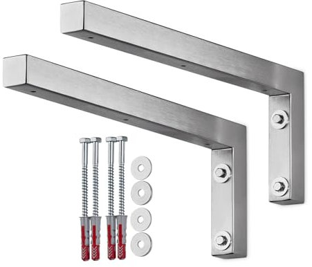 SOTOOLS 2 x Regalwinkel L-Winkel aus Edelstahl 400x150x30 gebürstete Oberfläche, stabile Regalkonsole, auch für Waschtische