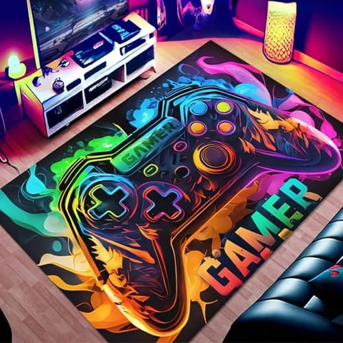 IFASHIHOME Gaming Area Rug,Gaming Rug for Boys Bedroom,3D Non-Slip Colorful Area Rug Game Controller Carpet Floor Mat for Bedroom Living Playroom Decor (47.3x31.5)
