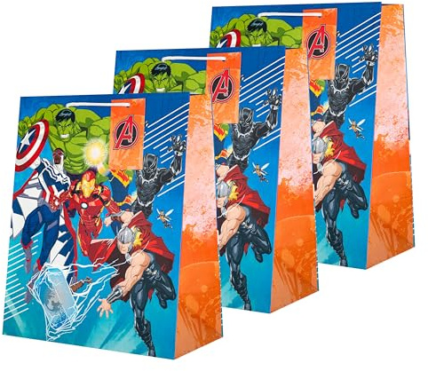 Hallmark Große Geschenktüte, 3 Stück, Marvel Avengers, Geburtstag, Weihnachten, Kinder, Blau, Orange