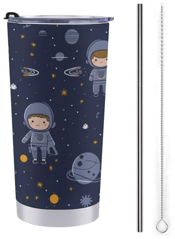 Outer Space Planets Astronaut Insulated Tumbler with Lid and Straw Stainless Steel Travel Mug Coffee Tea Cup