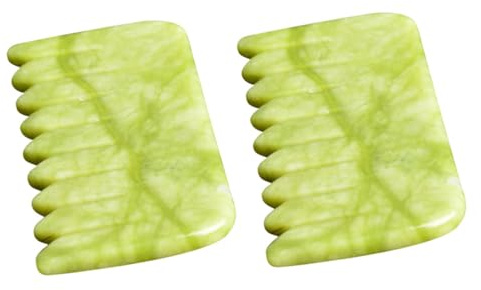 GOOHOCHY 2 Stück Natürliche Jade Kopfmassagekämme aus Grünem Jade Massagegerät zur Kopfhautmassage und Vermeidung von Statischem Haar Vielseitig Einsetzbar