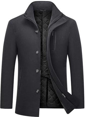 MODFUL Herren Wintermantel Wolle Warm Kurzmantel mit Stehkragen | Herren Wollmantel Winter Gefüttert Winterjacke Slim Fit Mäntel für Business Freizeit Casual