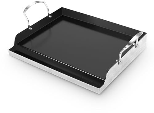 GFTIME Grillplatte 43 × 33 cm aus Edelstahl mit Keramik-Antihaftbeschichtung, Universal Plancha für Gasgrill, Holzkohlegrill & Herd, PFAS-/PFOA-/PTFE-frei, Antihaft-Grillplatte Ofenfest bis 260°C