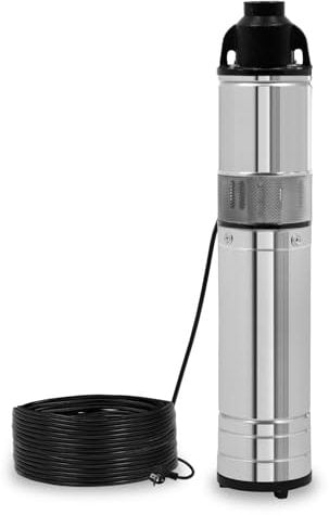 EBERTH Bomba de pozo profundo 4 de acero inoxidable, eléctrica 370W, diámetro 4 pulgadas (10cm), rosca de conexión 1 1/4 pulgadas, cable de alimentación 15m, profundidad de trabajo máx. 15m