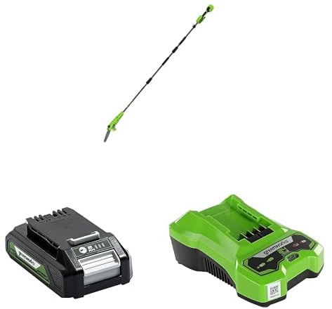 Greenworks 24V Akku-Hochentaster 20cm, Hochentaster mit 2,68m Reichweite zum Baumschneiden, mit 3 Jahre Garantie mit 2Ah Leistungsstarker Lithium-Ionen Akku+ 24V 2A Akku Ladegerät