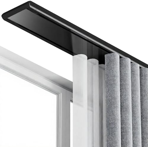 Gardinenschiene 2 Läufig Deckenmontage Alu, Doppelte Vorhangstangen-Deckenbefestigung, Doppelläufige Vorhangschiene mit Leiser Gleitfunktion für Wohnzimmer Schlafzimmer Vorhänge(Schwarz,2.8M)