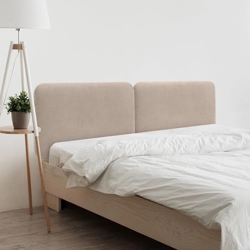 DHOME Gepolstertes Glattes Abgerundetes Kopfteil aus Aqualine-Stoff für Wand Akustik-Kopfteile Schalldämmend Kopfende Bett Schlafzimmer (Beige, 180cm Dual)