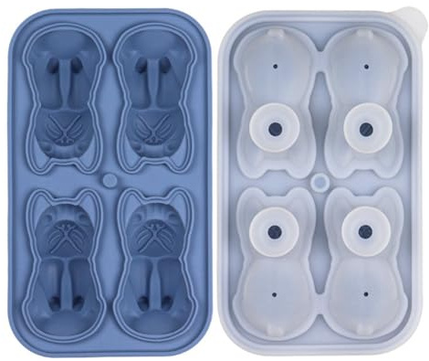 Asyduey French Bulldog Ice-Cube Mold, 4 Hole Fun Shapes Frenchie Bull Dog Ice-Cube Tray for Whiskey,Cocktail,