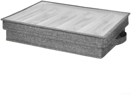 Glomc Caja de almacenamiento de cubiertos con tapa extraíble y asas reforzadas, organizador de cubiertos de tela Oxford, caja de almacenamiento de cubiertos para cocina, comedor o uso de camping