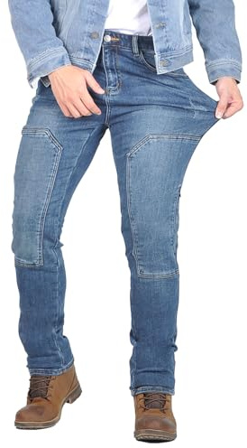 Pantalones Moto Hombre Vaqueros con Desmontables Protecciones, Jeans Moto Hombre Stretch con Cintura Elástica, Rodilleras Ajustables, Pantalón Transpirable para Uso Urbano