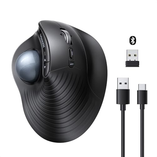 UGREEN Wireless Trackball Mouse, Rechargeable Ergonomic Mouse,Bluetooth&USB | Smooth High-speed Scroll Wheel, Finger Control, 40dB Silent, Customisable Button, for Office/Business Trip, Laptop/Desktop