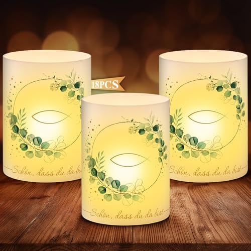 Anruzon 18 Stück Windlichter Tischdeko – Eukalyptus Tischdekoration für Kommunion, Konfirmation, Taufe & Firmung – Gastgeschenk für Männer & Frauen, für Teelichter & Kerzen