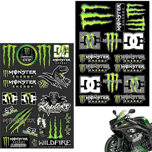 2 Stück Monster Sticker,Motorradhelm Aufkleber,Monster Energy Aufkleber,Sticker Motorrad,Motocross Aufkleber,Motorrad Aufkleber Set,Geeignet für Skateboard Auto Roller und Helm-Motorrad-Enthusiasten