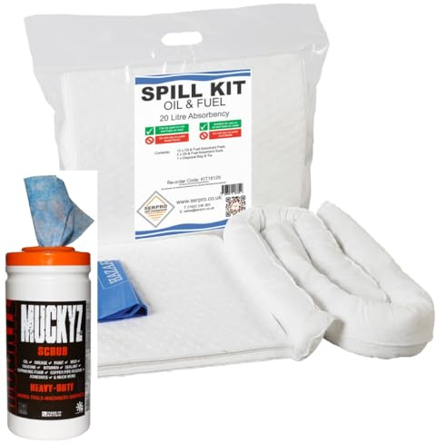 20 Litre Oil & Fuel Spill Kit – Portable Spill Control & Cleanup Solution for Workshops, Warehouses, Garages & Vehicles – Includes Free Mukyz Wipes